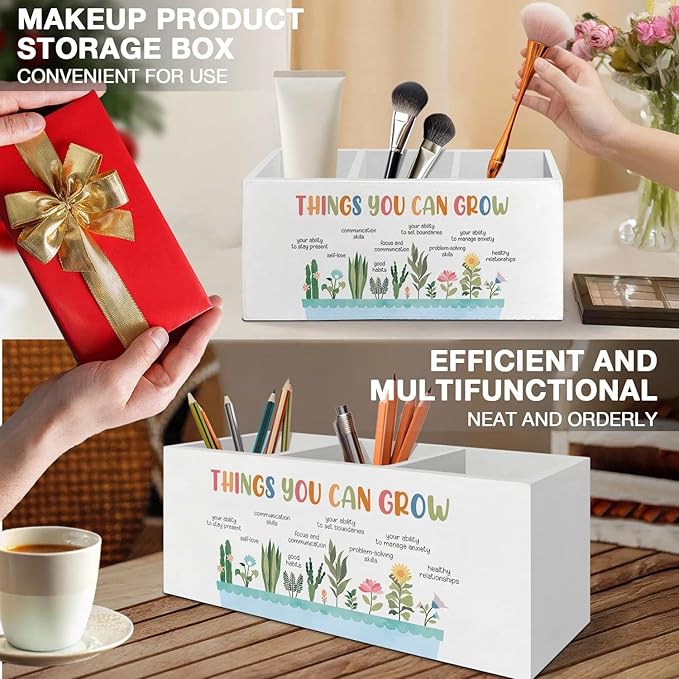 Self Growth Mental Health Pen Pencil Holder Organizer for Desk Accessories, Therapy Office Decor, Things You Can Grow Wooden Box Signs Decorations for School Counselor Office Desk Tabletop