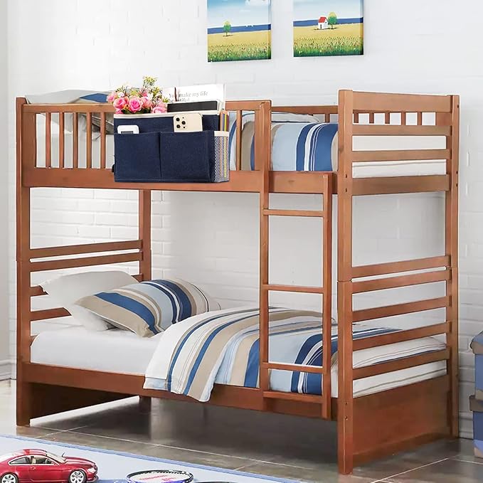 Bedside Caddy Bedside Storage Organizer Hanging Bunk Bed Dorm Room with Side Pockets for Water Bottles, Books, Cell Phones, Headphones (Dark Blue)