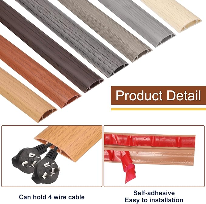 HARFINGTON 4ft Cord Cover Floor W0.6 x H0.33 Inner Channel PVC Hide Extension Cable Floor Wire Hider Wire Covers Protector for Prevent Cable Trips Cables Management, Wood Brown