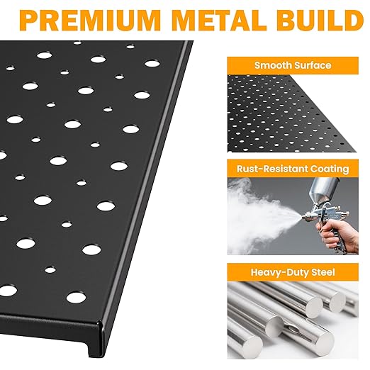 Pegboard Smith Metal Pegboard Panels, 16" x 12" Heavy-Duty Steel Peg Boards for Garage Tool Storage, Wall-Mounted Pegboard Organizer System (Pack of 4, Black)