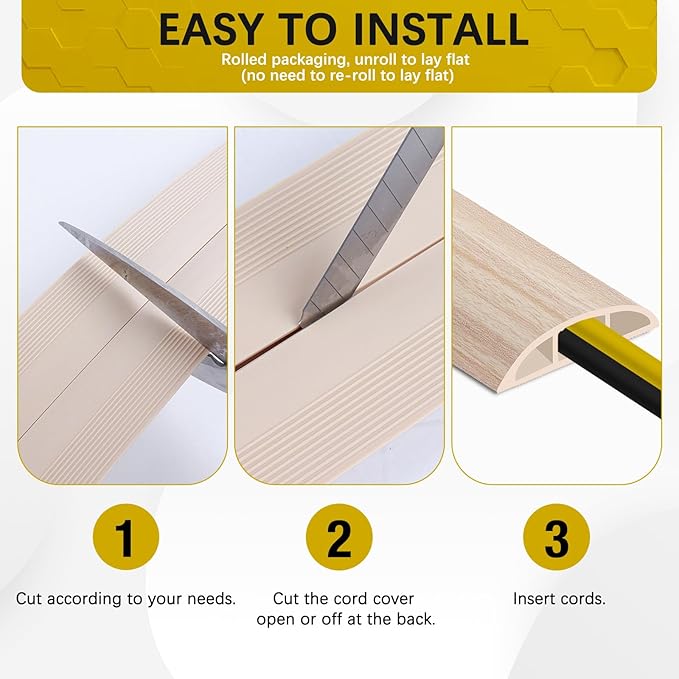 Floor Cord Cover 10FT Cord Covers for Wires on Floor Protect Wires & Prevent Trip Hazards, Easy to Cut for Home, Office, School, Concerts, Cavity W0.6in x H0.32in