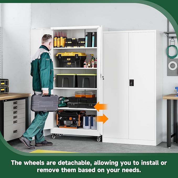 Letaya Metal Garage Storage Cabinets with Lock Door and Adjustable Shelves, Steel Tool Cabinets for Home,Office,Warehouse Organisieren (White, 75" H)