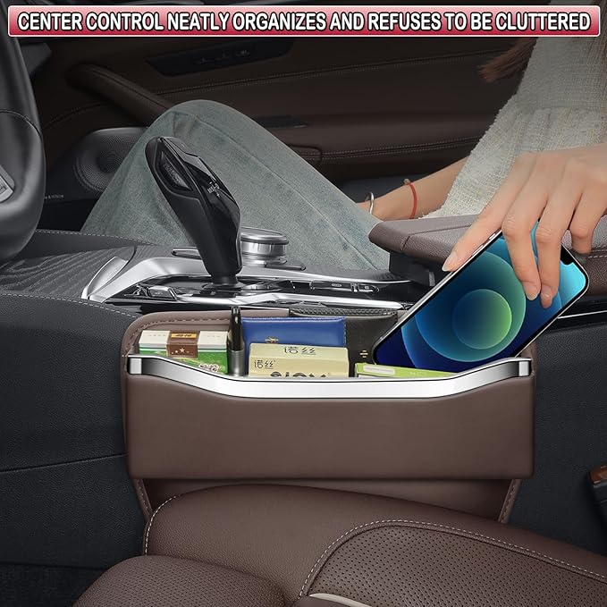 HOLDCY Car Seat Gap Filler Organizer - Leather Console Side Pocket Seat Storage - Stylish and Practical Car Accessories for Cars,SUV,Truck (Brown - 1 Pack)