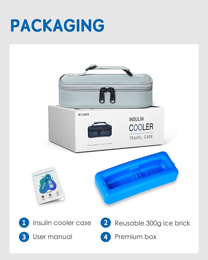 Insulin Vial Cooler Travel Case TSA Approved 300g Reusable Ice Brick Insulin Pen Case Holds 2 Pens and 2 Vials Long Lasting Medicine Cooler for Travel Camping and Outdoor Activities (Gray)