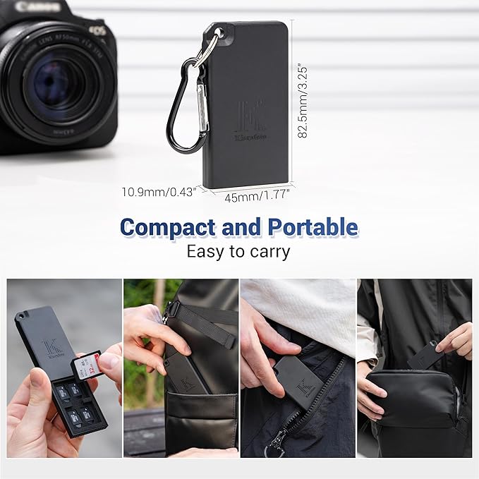 Pop-up Small Memory Card Case Holder for 2 SD SDHC SDXC Cards & 4 TF MicroSD MSD Cards with Carabiner, Portable Anti-Shock Splash-Proof Micro SD Card Case Storage Protector Organizer Keeper Container