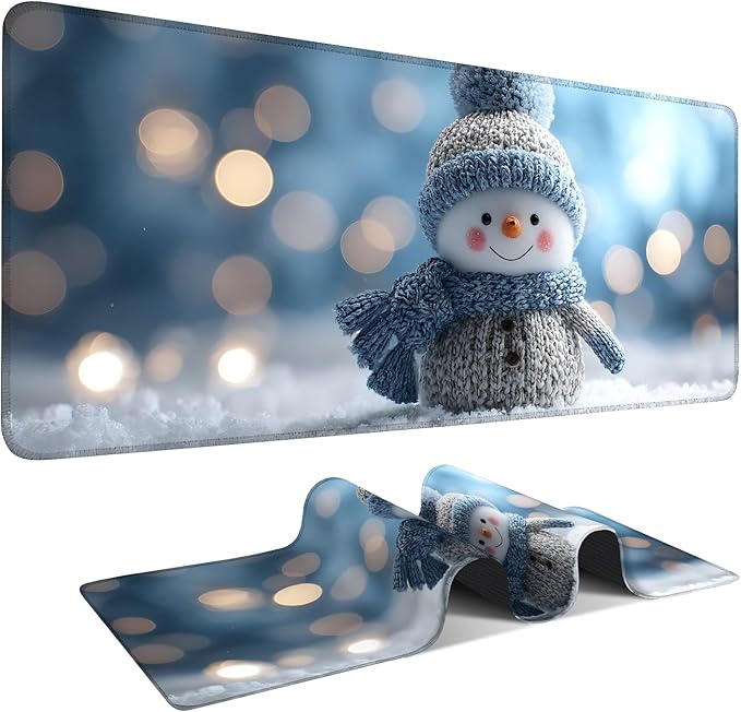 Christmas Snowman Gaming Mouse Pad 35.4"x15.7"Desk Mat Anti-Slip Rubber Base & Durable Stitched Edges for Gamers Smooth Mouse Writing Surface for Desk Office/Home
