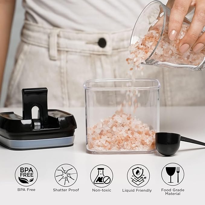 Shazo 6 PC Airtight Food Storage Containers + 6 Spoons - BPA Free Clear Plastic Snack & Spice Containers with Easy Lock Lids - Kitchen and Pantry Organization for Herbs, Coffee, Tea - 0.5L / 2.1 Cups
