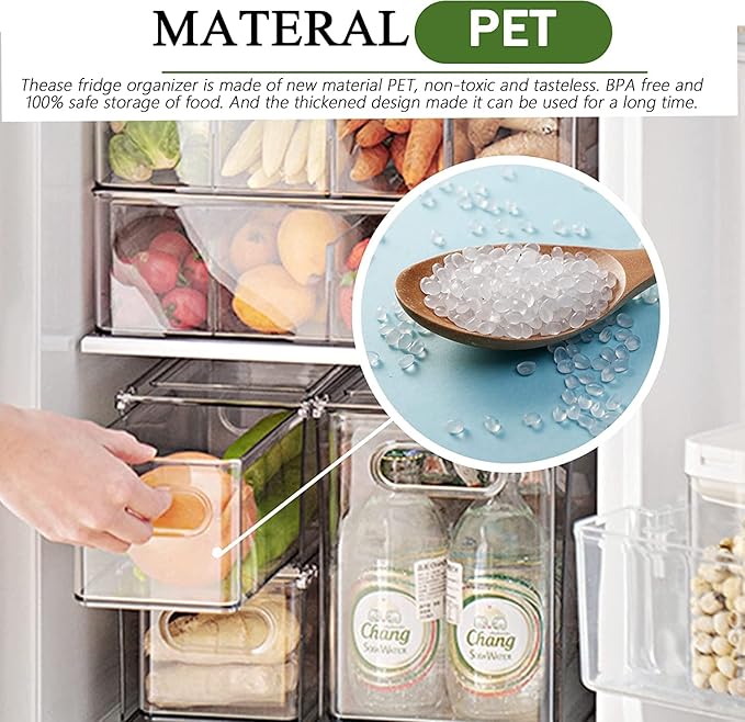 bealy Stackable Clear Storage Drawer with 3 Dividers for Pantry Shelf, Fridge Organizer for Fruit, Food,Vegetable, Pantry Containers Organization,BPA Free,6.34QT