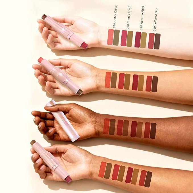 Color Nymph Blush Contour Stick, Double-end Cream Blush & Contour Makeup Stick Multiuse Blusher with Butter Bronzer For Cheeks Eyes Lip Matte Texture Silky-Smooth - 04# Coffee Cherry