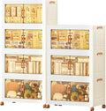 JEKO&JEKO 756 Qt Plastic Storage Bins with Lids, Doors & Wheels, 7 Pack Extra Large Stackable Collapsible Storage Cabinets and Closet Organizers for Home Office, Cream