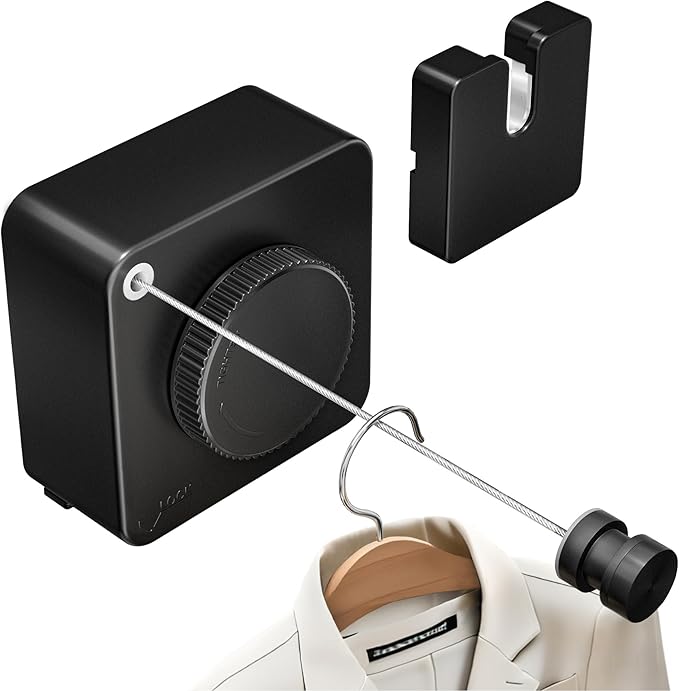 Retractable Heavy Duty Clothesline - Wall Mounted Indoor and Outdoor Laundry Drying Solution, 15.7ft Anti-Sagging Stainless Steel Rope (Black)