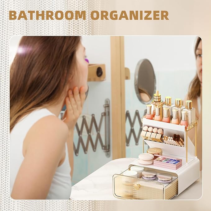 3-Tier Bathroom Makeup Organizers and Storage, Makeup Vanity Organizer, Bathroom Countertop Organizer, Makeup Brush Holder, Desk, Perfume, Cosmetic, Office, Nailpolish, Jewelry and Skincare Organizers