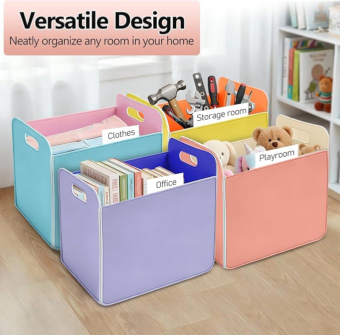 6 Pcs 14x10 Inch Colorful Felt Rectangular Storage Bins Collapsible Storage Basket with Handle for Shelves Closet Bedroom Office Clothes Book Holiday Christmas Stuff Organizer(Macaron)