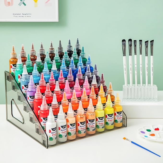 Acrylic Paint Organizer (7 Tier), Painting Bottle Holder, Clear Nail Polish Holder Rack Shelf, Acrylic Paint Storage Organizer, Craft Holder Rack for Alcohol Inks and Food Coloring (Black Clear)
