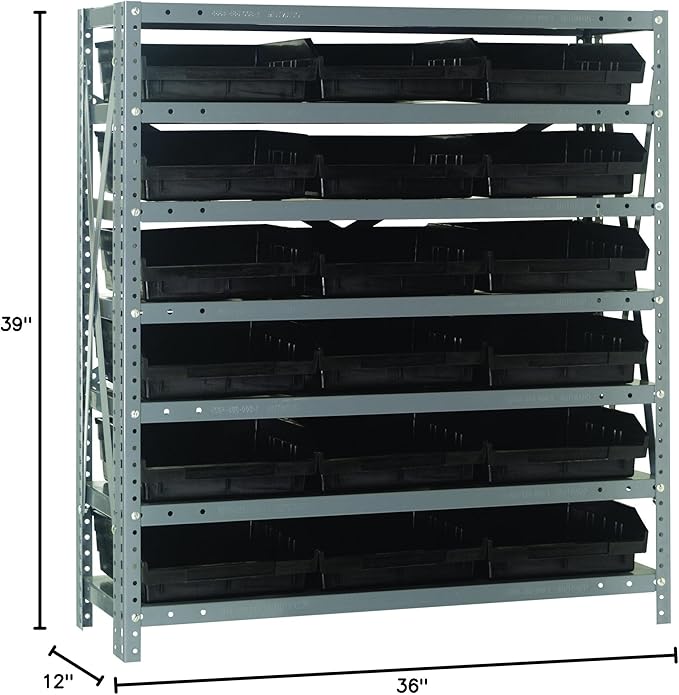 Quantum Storage Systems 1239-109BK Steel Shelving Unit with 4" Shelf Bins, 12" D x 36" W x 39" H, Black