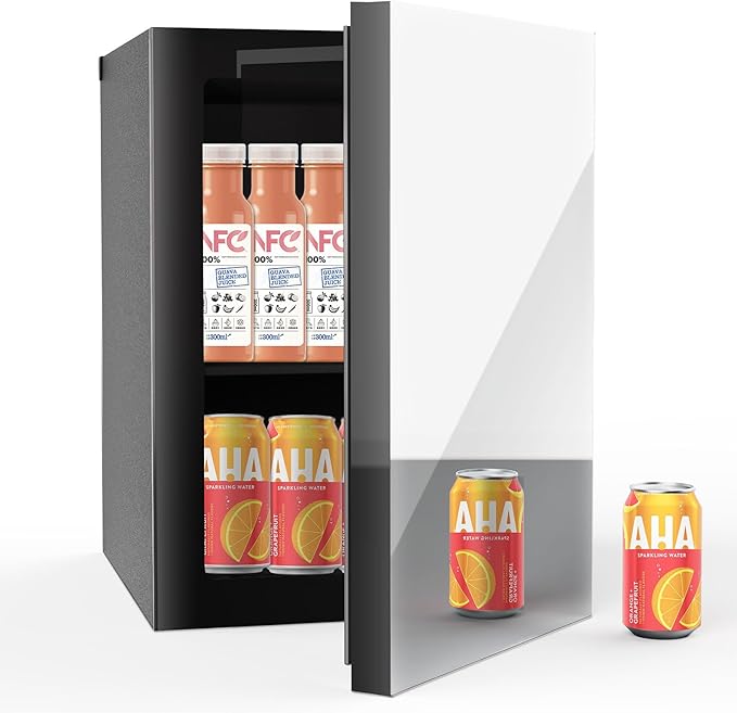 Mini Fridge with Mirror Door - Adjustable Shelves & Temp Control for Drinks, Skincare, Soda, Beer, Wine - Home, Office, Dorm (0.9 Cu.Ft)