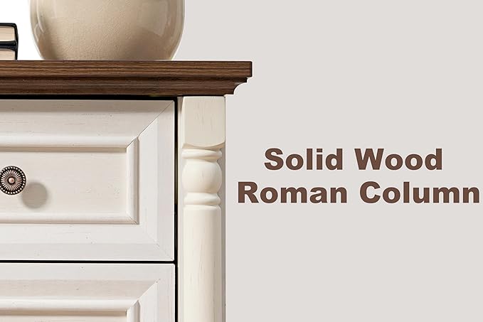 Farmhouse 7 Drawer Dresser with Roman Column Design, 43" Tall Dressers Wood Chest of Drawers for Bedroom,Living Room, Antique White