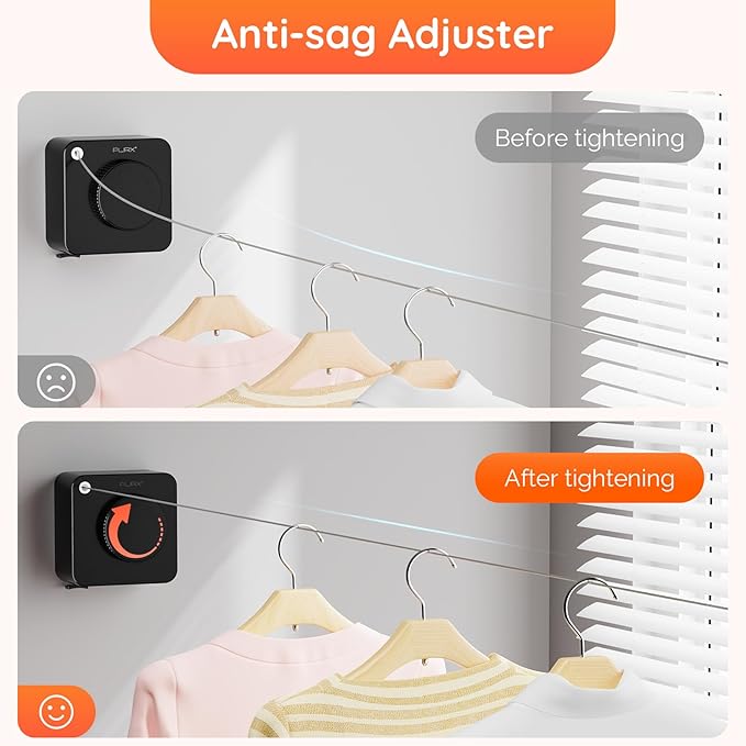 Retractable Clothesline Indoor, Non-Sagging Outdoors Clothesline Retracting, Heavy Duty Retractable Clothes Drying Laundry Line, Wall Mounted Stainless Steel Line - 13.8 Ft (Black)