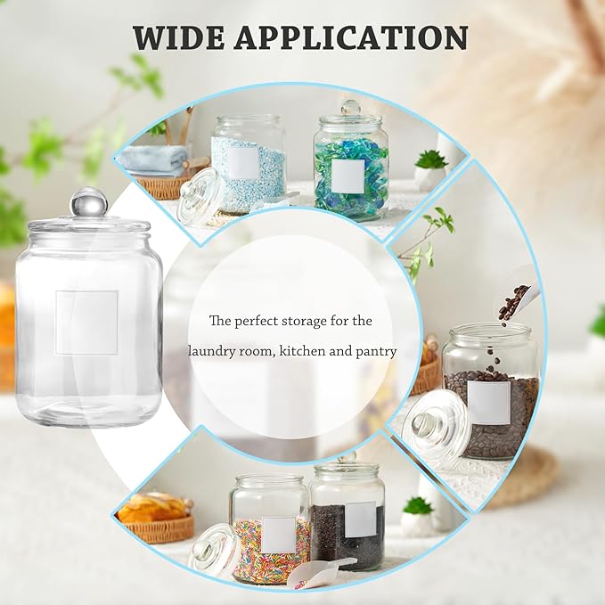 Laundry Glass Jars with Dryer Sheets Holder, Containers with Scoop and Labels for Laundry Room Organization and Storage Detergents Pods or Powder, Scent Booster Beads, Set of 3