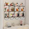 Wall Mount Wine Rack, 3-Tier Metal Oval Design Wine Rack Wall Mounted, Wine Bottle Holder for Home Bar, Wine Kitchen Storage Liquor, Champagne (Black, 4PCS)