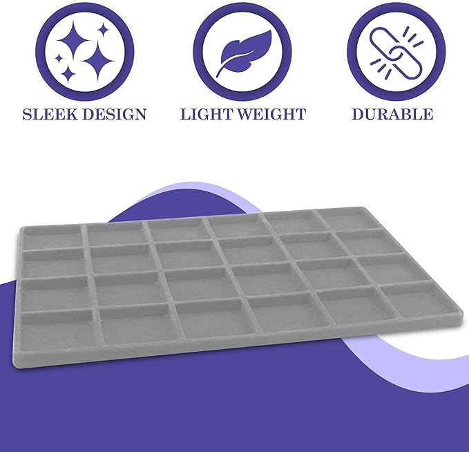 Novel Box 5 Pack 24-Slot Gray Liner Jewelry Storage Tray Inserts 14.75x8.25x1 Inches - Jewelry Organizer Pad for Drawers & Store Displays - Jewelry Display Pads for Rings Earrings & Pendants