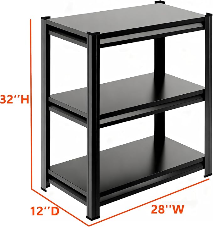 3-Tier End Table, Sofa Side Table for Small Space with Storage Shelf, Couch Table & Nightstand for Living Room, Bedroom, Office,32''H×28''W×12''D