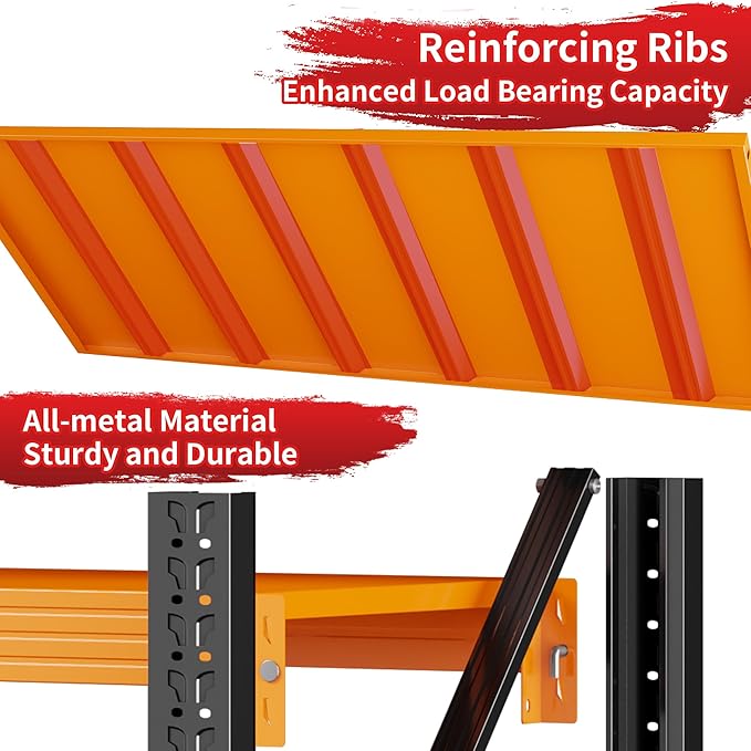 5000LBS Garage Shelving 59" W Garage Shelving Heavy Duty 4-Tier Metal Storage Shelves Adjustable Shelf Unit Storage Rack for Basement Supermarket Warehouse 59" W x 20" D x 78" H Black-Orange