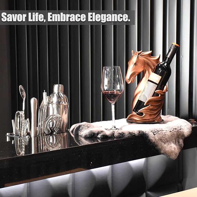 Wine Bottle Holder Wine Racks Tabletop Horse Statue as Home Kitchen Wine Cellar Decorative Storage Organizer, Whimsical Decor Horse Decor Horse Wine Lovers Gifts for Women (Bronze)