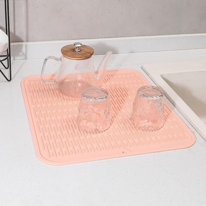 Silicone Dish Drying Mat for Multiple Usage,Easy clean,Eco-friendly,Heat-resistant Silicone Mat for Kitchen Counter or Sink,Refrigerator or Drawer Liner Pink 2XL 24 inches x 18 inches