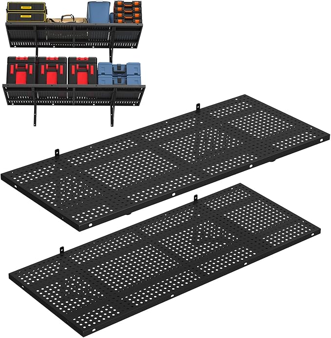 Garage Wall Shelving Heavy Duty, 43.3" Floating Shelves 264lbs Capacity, Garage Wall-Shelf with Adjustable Rails for Wood Stud and Concrete Walls, Metal Shelves for Storage Organization