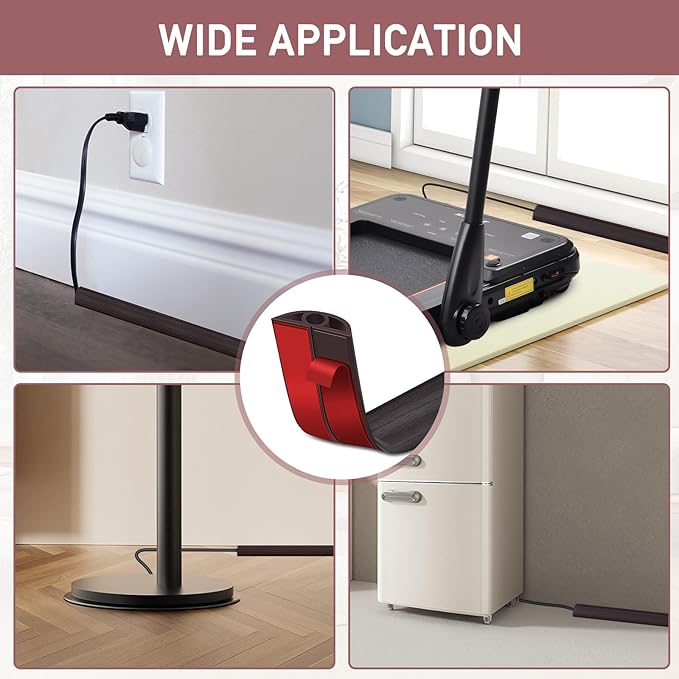 Floor Cord Cover Self Adhesive Cord Hider Floor Extension Cord Covers for Floor Power Cord Protector Cable Management Prevent Cable Trips Cable Cavity 0.32" W x 0.32" H (Dark Walnut, 20Ft)