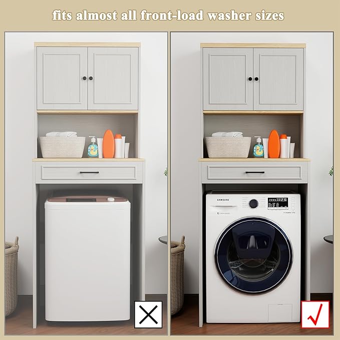 Washer Dryer Countertop with Shelf, Over The Washer or Dryer Storage Shelves Cabinet, Laundry Room Storage and Organization, Compact Washing Machines with a Width of Less Than 27 inches
