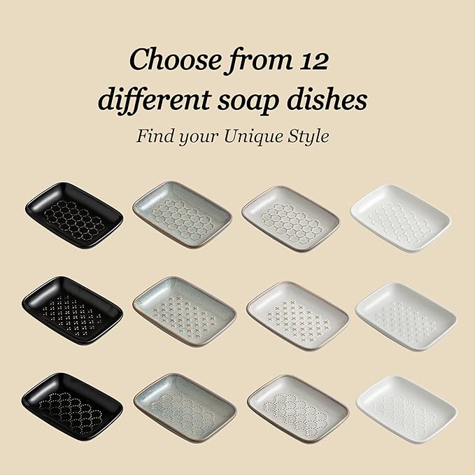 Gomakren Soap Dish for Shower, Bar Soap Holder, Ceramic Soap Dishes for Bar Soap, Christmas Sponge Holder Soap Saver Soap Tray for Bathroom Kitchen Sink, 5.5 Inch, Gray