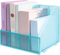 Desk Organizers, Metal Magazine File Holder with 4 Vertical Compartments Rack Binder File Organizer for Office Supplies, Home Workspace - Blue