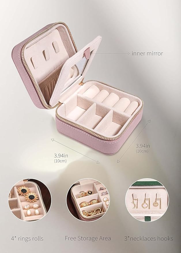 S.Leaf Travel Jewelry Organizer Boxes for Women Small Portable Necklace Earrings Bracelet Rings Travel Case Best Friend Birthday Gifts for Women Trendy (Butterfly_Pink_Gold)