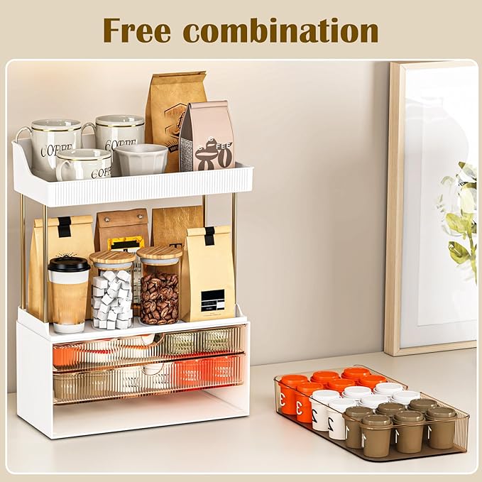 Bathroom Organizers and Storage - 3 Drawers 2 Tier Makeup Organizer, Cosmetic Storage Drawer for Dresser Countertop and Bathroom Vanity for Large Skincare, Perfume, Amber
