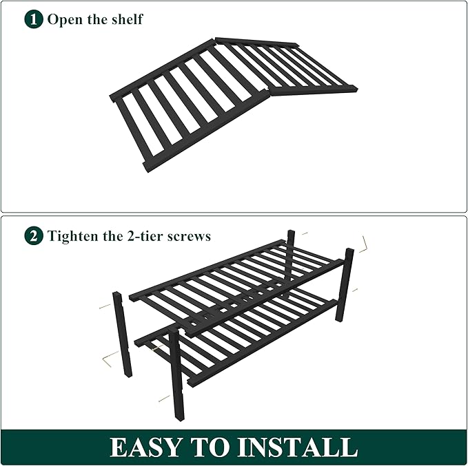 Smiry Bamboo Shoe Rack for Closet, 2 Tier Wooden Stackable Shoe Organizer, Free Standing Shoes Storage Shelf for Entryway, Front Door Entrance, Black