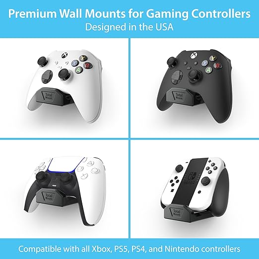 TotalMount Controller Wall Stand (1 Pack) with Non-Slip Pad & Removable Adhesive for Xbox, PS5, PS4, and Nintendo – This Premium Holder Won’t Damage Your Wall with Screws or Permanent Adhesive
