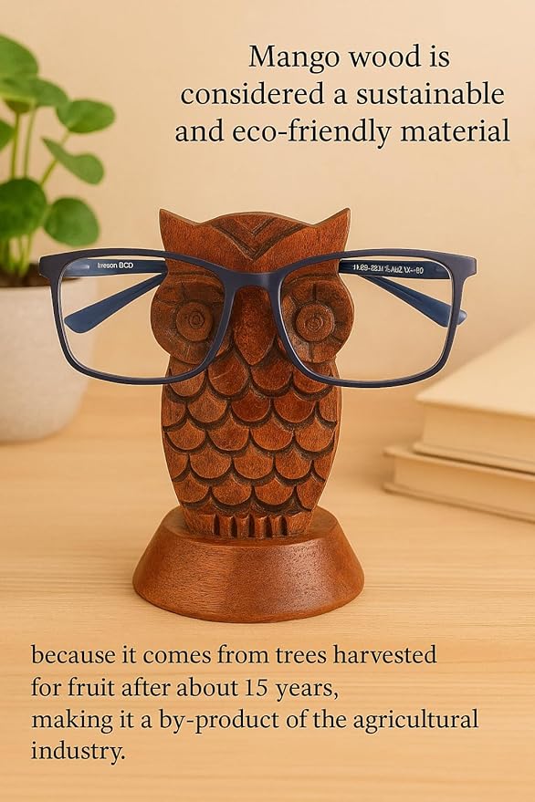 Stocking Stuffers Wooden Owl Glasses Holder Night Stand Reading Eyeglass Retainer White Elephant Gifts for Adults Women Men Him Her Mom Dad Car Christmas Gifts