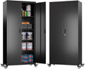 73" H Metal Garage Storage Cabinet with Wheels,Rolling Tool Storage Cabinet with 2 Doors and 4 Adjustable Shelves for Garage,Home,Office,Warehouse,Workshop, Required-Assembly,Black