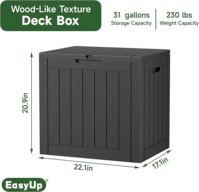 EasyUp 31 Gallon Resin Deck Box Waterproof, UV Resistant Outdoor Storage Box for Delivery, Patio, Garden,and Porch,Striped Black
