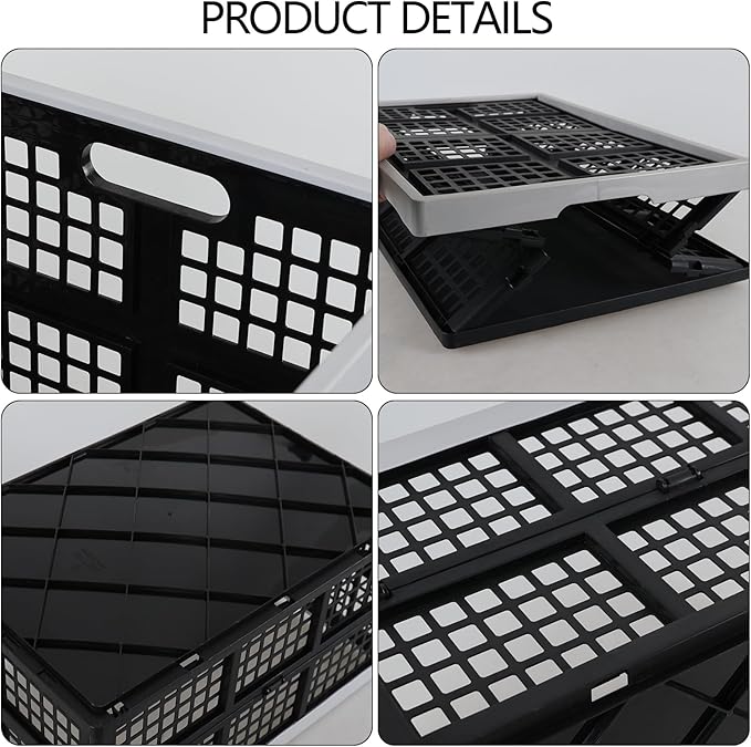 Ggbin 4 Pack Stackable Storage Crates Large, 42 L Plastic Collapsible Crates for Groceries