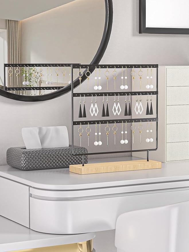 Earring Holder Organizer,Pierced Large Earrings Display Stand For Selling,Small Stud Earring Organizer Rack,Hoop Earring Storage Hanger Tree (Black, 3 tier)