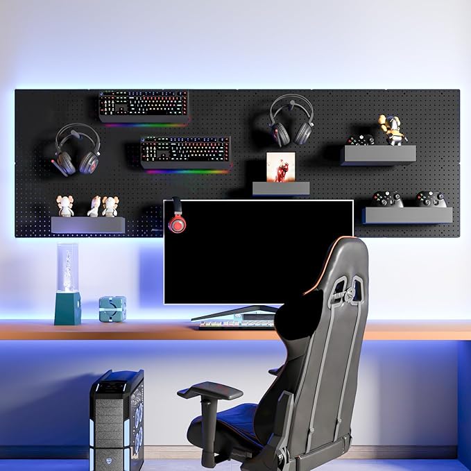 FZK Pegboard 32"*32",Black Pegboard 4pcs and 46 Peg Board Hooks with Strong Ribs Back Holds up for 200Ib,Peg Board Organizer for Walls for Garage Workshop Office