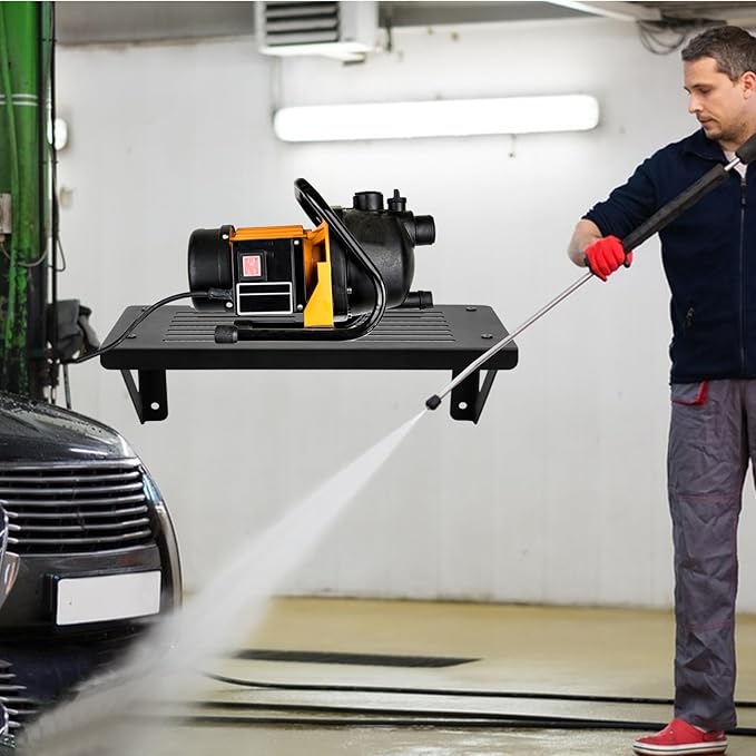 Heavy Duty Metal Pressure Washer Shelf 20" x 10", Power Washer Storage Rack, Wall Mounted Storage Shelves for Garages, Fits Electric High Pressure Cleaner（Black）