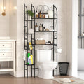 7-Tier Over the Toilet Storage Rack, Heavy-Duty Metal Bathroom Organizer with Adjustable Shelf, Toilet Paper Holder & Side Hooks, Space Saver for Small Bathrooms, Laundry Room & Apartments, Black