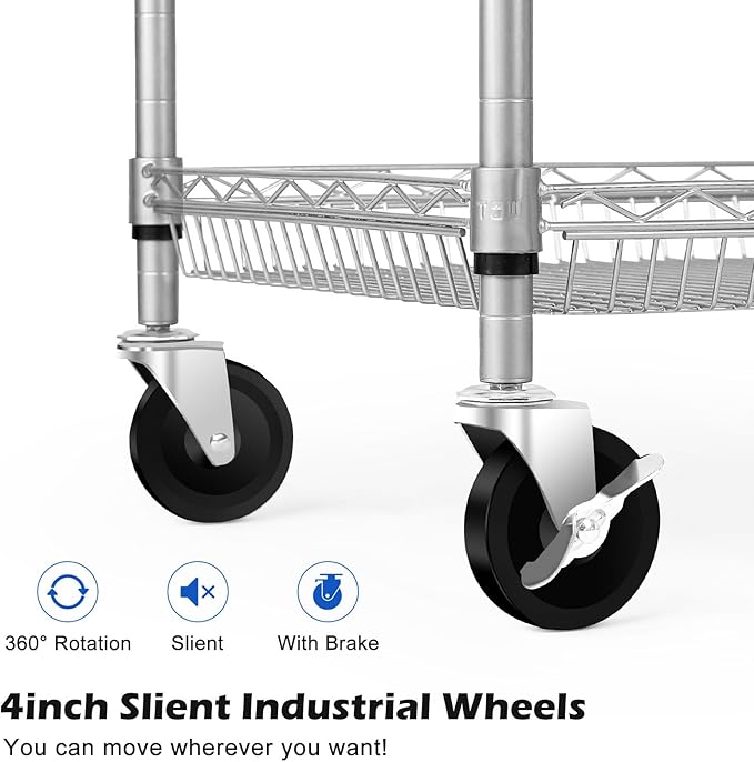 WDT 2 Tier Heavy Duty Utility Cart,NSF Rolling Carts with Wheels,660Lbs Capacity Storage Cart with Handle,Kitchen Carts on Wheels,Commercial Grade Metal Serving Cart with Shelves,35.63"x18.1"x 33.93"