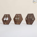 GemeShou 3pcs wooden jewelry earring organizer holder, walnut earring studs stand for boutique store, cute earring display for selling with 6 holes on each【Earring stand-Hexagon-3pcs】