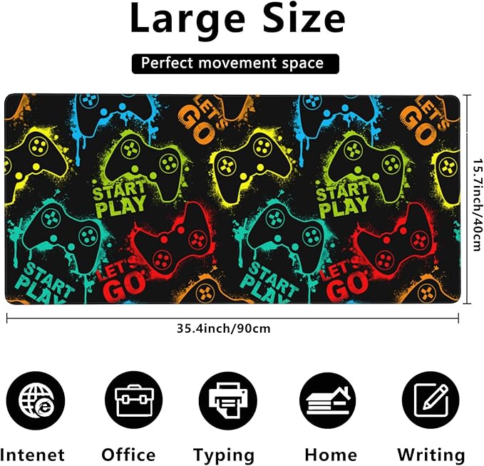 Desk Mat,Colourful Joystick Game Gaming Mouse Pad,XXL Extended Mouse Pad Mat for Office,Computer,Keyboard with Non-Slip Base Stitched Eges Mousepad 35.4x15.75 inch