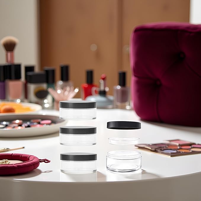 Pack of 4 Capacity 30 ml(1 oz) Empty Reusable Plastic Loose Powder Compact Container DIY Makeup Powder Case with Sifter and Lined Screw Lid Powder Face
